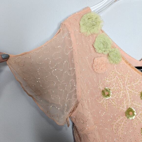 Adrianna Papell Studio Pink Short Sleeve Beaded Sequin V-Neck Evening Top 12 - Picture 12 of 13